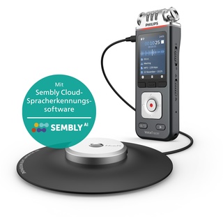 Philips VoiceTracer DVT8115 Diktiergerät Audiorecorder Aufnahmegerät. HiFi 360° Meeting Mikrofon. Sembly KI Spracherkennung, Erstellung von Zusammenfassungen, Sitzungsprotokollen und to-Do ́s