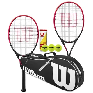 Wilson Federer Tennisschläger im Twin-Set mit Wilson Advantage Schlägertasche und 3 Championship Tennisbällen