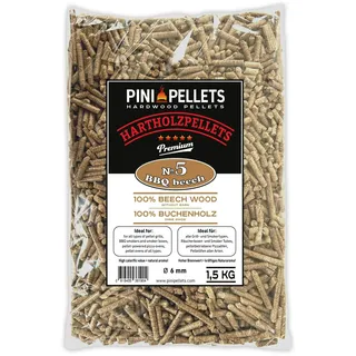 PINI Hartholzpellets 100% Buche Nr. 5 BBQ Beech 1,5 Kg Grillpellets zum Grillen Räuchern Smoken und für Pizzaofen