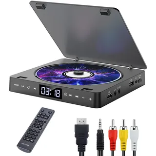 Gueray DVD Player für TV Alle Region Freier Tragbarer Mini DVD CD Player mit HD 1080P HDMI/AV USB/3.5MM AUX Port, einschließlich Fernbedienung, HDMI AV Kabel (Schwarz)