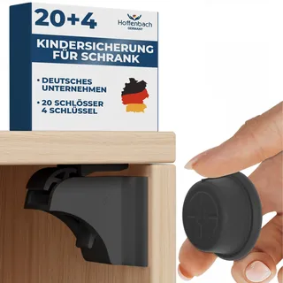 Hoffenbach Magnetische Kindersicherung 20 Schlösser + 4 Schlüssel – Schranksicherung & Schubladensicherung ohne Bohren – Unsichtbarer Magnetverschluss – Schwarz
