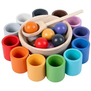 CLTYQ Spiel Holzklassifikation Stapelspielzeug, Regenbogenbälle, in Montessori-Tassen, Spielzeug für Kinder ab 3 Jahren bunt