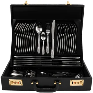 Karl Hausmann Besteck Set 12 personen - 72-teilig - Essbesteck Spülmaschinenfest Rostfrei - BesteckSet aus Edelstahl - Koffer - Cutlery set 12 People - Silverware Set - Bestecksets