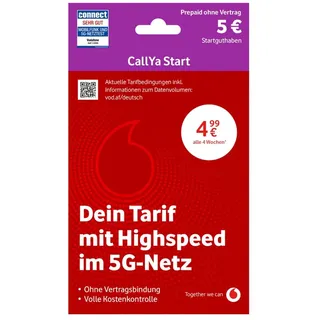 Vodafone Prepaid CallYa Classic | 10 EUR Startguthaben I ohne Vertrag | 5G-Netz | 9 Ct. pro Min/SMS