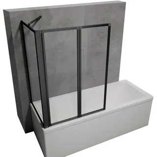 Schulte Duschabtrennung für Badewanne Smart, 2-teilig mit Seitenwand, Profilfarbe: Schwarz , 3 mm Sicherheitglas Klar hell, Faltwand: 89 x 1... - Schwarz