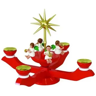 glässer seiffen Adventsleuchter rot Engelsfiguren inkl. 4 Kerzen H. 24cm, B. 28cm