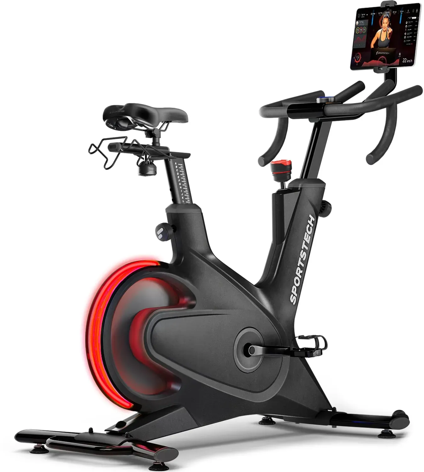 Sportstech Speedbike sBike Lite, Fitnessbike, mit stabilem Rahmen, geräuscharmem Pedalsystem und präziser Widerstandseinstellung, 7 Farben LEDs