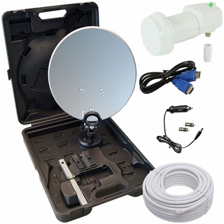 GSS Camping 35 cm Satellitenschüssel Komplettset mit Single LNB im Koffer, Sat Anlage Komplett Antenne, Wohnwagen, Wohnmobil, Camping TV, Mini Anlage, Satellitenschüssel klein