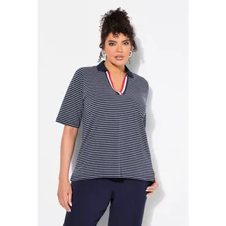 Ulla Popken T-Shirt Ringelshirt Polokragen V-Ausschnitt Halbarm blau 62/64