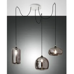 Fabas Luce Pendelleuchte FIONA, 3-flammig, 3x E27 max. 60W, Metall / geblasenes Glas, Grau transparent FAB-3496-47-126