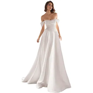 TANPAUL Spitze Brautkleider Langarm Hochzeitskleider 2025 Boho Beach Tüll A-Linie Braut Ballkleider mit Schleppe weiß 42 - 42
