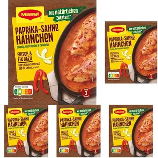 MAGGI Fix für Paprika-Sahne Hähnchen, Würzmischung, mit natürlichen Zutaten*, für 3 Portionen, 5er Pack (1 x 31g)