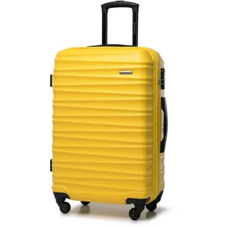 WITTCHEN Reisekoffer Rollkoffer Trolley Mittlerer Koffer Reisekoffer Hartschale aus ABS Mittelgroßkoffer mit 4 Spinner-Rollen Zahlenschloss Teleskopgriff Groove Line Größe M gelb