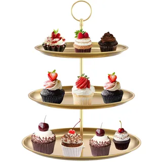 VAVPUP 3-stöckiger Dessert Ständer aus Edelstahl,Dekorativer Runder Cupcake Ständer aus Metall,Abnehmbar Cupcake Tisch,Etagen Serviertablett für Abendessen,Hochzeiten,Abschlussfeiern,Partys(A)