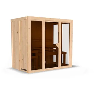 Karibu Sauna Irava 3 - 68 mm Systemsauna - 230 Volt Plug & Play Bronzierte Ganzglastür Ohne Ofen