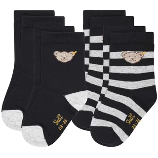Steiff Kinder Unisex Socken, 4er Pack - Bio-Baumwolle, Teddy-Motiv, uni/gestreift Blau 19-22