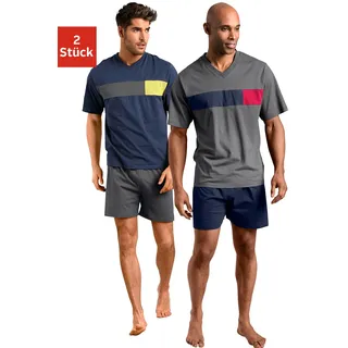 LE JOGGER le jogger® Pyjama, (Packung, 4 tlg., 2 Stück), mit Colourblock-Einsätzen le jogger® marine, grau