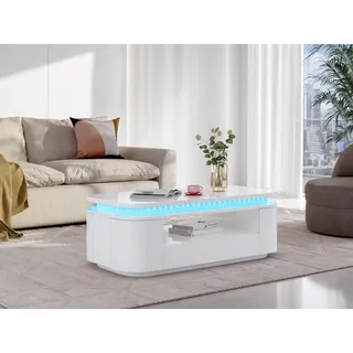 vente-unique Couchtisch mit 4 Türen & 1 Schublade + LEDs - MDF - Weiß - VANDANA