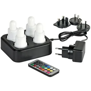 Duni LED Set wiederaufladbar mehrfarbiges Licht 4er 70 x Ø Weiß/Bunt