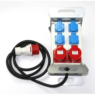 CEE Baustromverteiler Starkstrom Schuko Adapter Verteiler Tragegriff 4 x 230V 2 x 400 V 5-polig 16A IP44 Outdoor Baustellen, Caravan, Wohnmobil, Wohnwagen, Festzelte solartronics SP-A6Mc-P015