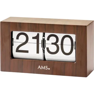 AMS Tischuhr modern Metallgehäuse mit Nussbaumdekor - AMS "T1177", braun, Tischuhren, Quarzuhr, Büro, Wohnzimmer, Esszimmer, Holzoptik