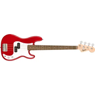 Squier by Fender Mini Precision Bass, Kompakter E Bass mit vollem Sound, geeignet für Einsteiger, Kinder und Reisemusiker, Dakota Rot, Inklusive virtueller Kurse auf Fender Play