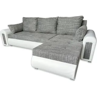 Relax-Ecksofa mit Schlaffunktion und Bettkasten in grau und weiß berlin 01 + weißes Ökoleder - Grau/Weiß