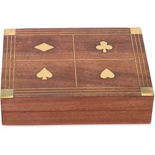 Ajuny Handgefertigter dekorativer Spielkartenhalter aus Holz für zwei Kartenspiele Aufbewahrungskoffer Messinge Inlage mit 2 Spiel Karten Geschenk Idee für Sie und Ihn (6.25 x 4.75 x 1.5 Zoll)