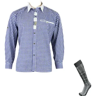 Trachtenhemd Fashion Trachten Herren Hemd Hemd blau inkl. Socken - Gr. L - L