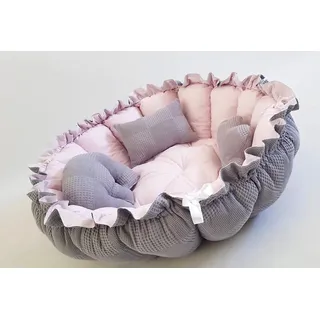 Baby Fancyroom Bettnestchen 2in1 Spielmatte Nestchen Babynestchen Babynest Kuschelnest, (4-tlg. Set mit 3 Motivkissen, dicke Spielmatte Krabbeldecke Spieldecke Kuschelnest), Handmade with Love grau|rosa