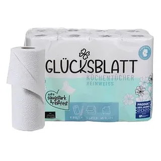GLÜCKSBLATT Küchenrollen reinweiß 3-lagig, 8 Rollen