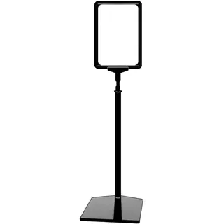 Plakatständer DIN A5 Rahmen schwarz, Ständer Kunststoff schwarz, Teleskopständer mit Fuß eckig, Kundenstopper höhenverstellbar bis 68 cm, Aufsteller