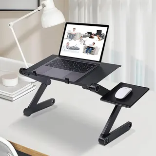 Klappbarer Betttisch, Laptop-Schreibtisch, faltbar, aus Aluminium, ergonomisch, neigbar, schwarz, Halterung für Tablet und Laptop, Betttisch, Computertisch