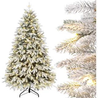 Yorbay Künstlicher Weihnachtsbaum mit Beleuchtung Weiß Schneeflocken LED Tannenbaum für Weihnachten-Dekoration, aus PE und PVC, 150cm
