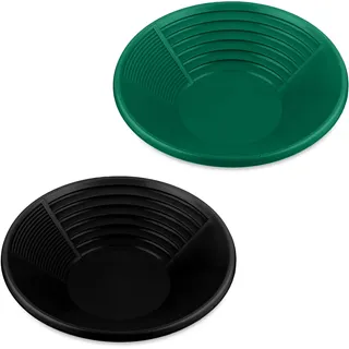 Relaxdays Goldwaschpfanne, 2er Set, Goldwaschen, HxD: 8x38 cm, Kunststoff, 3 Zonen Waschpfanne, Goldpfanne, schwarz/grün