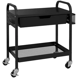 Homcom Rollwagen, Servierwagen mit 1 Schublade, 1 Ablage, Küchenwagen mit Haken, Beistellwagen für Küche, Wohnzimmer, Stahl,