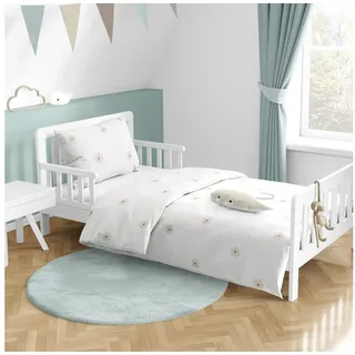 MTOnlinehandel Babybettwäsche 100x135 cm – 2-teilig mit Kissenbezug 40x60 – Baumwolle – Kinderbettwäsche Blumen Gänseblümchen Design – Oeko-TEX Zertifiziert