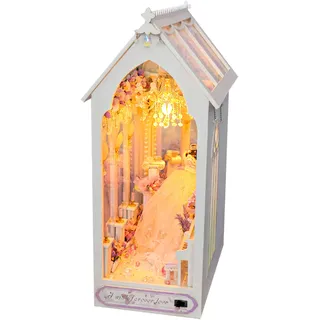 DIY Book Nook Kit,einfach zu montieren und zu speichern Wiederverwendbare,Miniatur Haus Kit Bastelset Geschenke,Multi funktionales 3D DIY Book Nook Ständer aus Holz für Bücher geeignet(weiß)