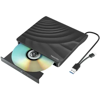 Yaeonku Externes CD DVD Laufwerk, USB 3.0 Typ-C Tragbares CD-DVD +/-RW-Laufwerk, DVD/CD ROM Rewriter Brenner, Schlankes Optisches DVD-Laufwerk für Laptop, Desktop, PC, Mac, Windows/Linux/OS