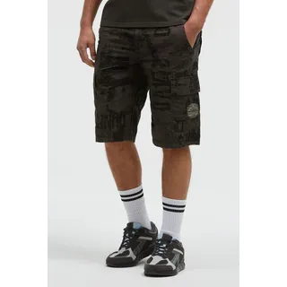 Camp David Shorts CAMP DAVID, Herren, Gr. S, Normalgrößen, schwarz (schwarz wood), Rippware, Material: 100% Baumwolle, bedruckt, regular fit knielang, Hosen Shorts, mit All Over Print