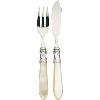 Bugatti ALCAM-S4285 Aladdin Fischbesteck-Set, 12-teilig, Edelstahl/ABS, elfenbeinfarben, 36 x 26 x 6 cm