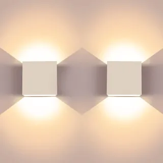 UpForU 2 Stück LED Wandleuchte Innen, 6W Weiß Wandlampen, Moderne Aluminium Wandleuchten, Wandlampe Oben und Unten, Geeignet für Wohnzimmer Schlafzimmer Flur Treppenhaus Esszimmer Küche, 10×9.7×5cm