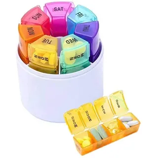 Tablettenbox Tablettenbox 7 Tage Morgens Abends, Pillendose Rund 7 Tage 4 fächer, Handlicher und Feuchtigkeitsbeständiger Medikamentenbox Medikamentendosierer Woche, Groß Pillenbox Tablettendose