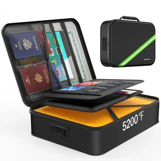 Noiposi Feuerfeste Dokumententasche mit 5200°F Beheizt Isoliert,Dokumententasche Feuerfest Wasserdicht mit Schloss, Dokumentenmappe für Haushalt & Reisen für A4-Dateien, Zertifikate, Pässe, Rechnung