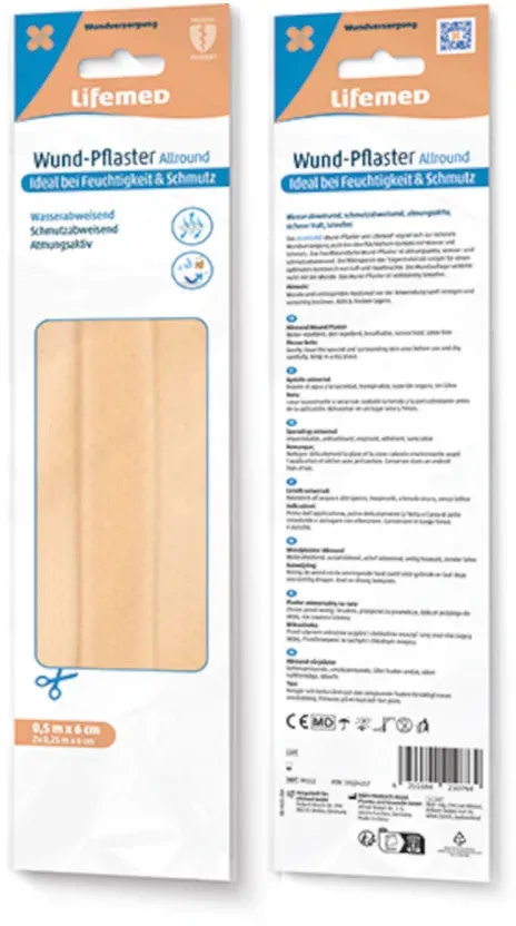 Lifemed Wund-Pflaster 0,5 m x 6 cm, hautfarben hell, "Allround", geschnitten in 2 x 25 cm 400 Packungen