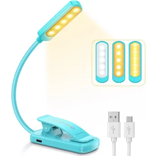 TEAMPD Leselampe Buch Klemme, TEAMPD Buchlampe mit 10 LEDs, 3 Farbtemperatur Modi, Stufenlose Helligkeit Augenschutz Klemmlampe, USB Wiederaufladbare Klemmleuchte,360° Flexibel für Nachtlesen ins Bett,Reisen