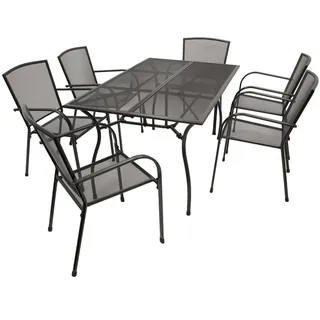 DEGAMO Gartenset Sitzgruppe Gartenmöbel Garnitur CLASSIC 7-teilig, Streckmetall anthrazit (6x Stapelsessel + 1x Tisch 90x150cm)