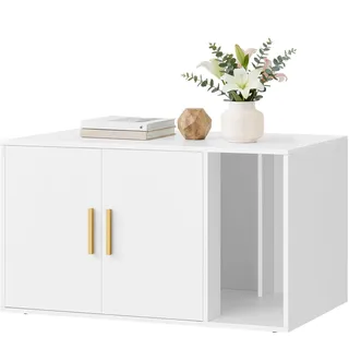 Songmics Feandrea Custos Kollektion - Katzenklo-Schrank, Moderne Katzentoilette, Katzenhaus, mit Griffen, Beistelltisch, für Wohnzimmer, 80 x 50 x 45 cm, mattweiß PCL020WB02