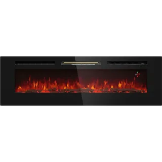 Klarstein Deko Kamin mit LED-Flammen, Elektro-Kamin mit Heizung und Kaminfeuer, 1800W Elektrischer Wandkamin LEDSchwarz