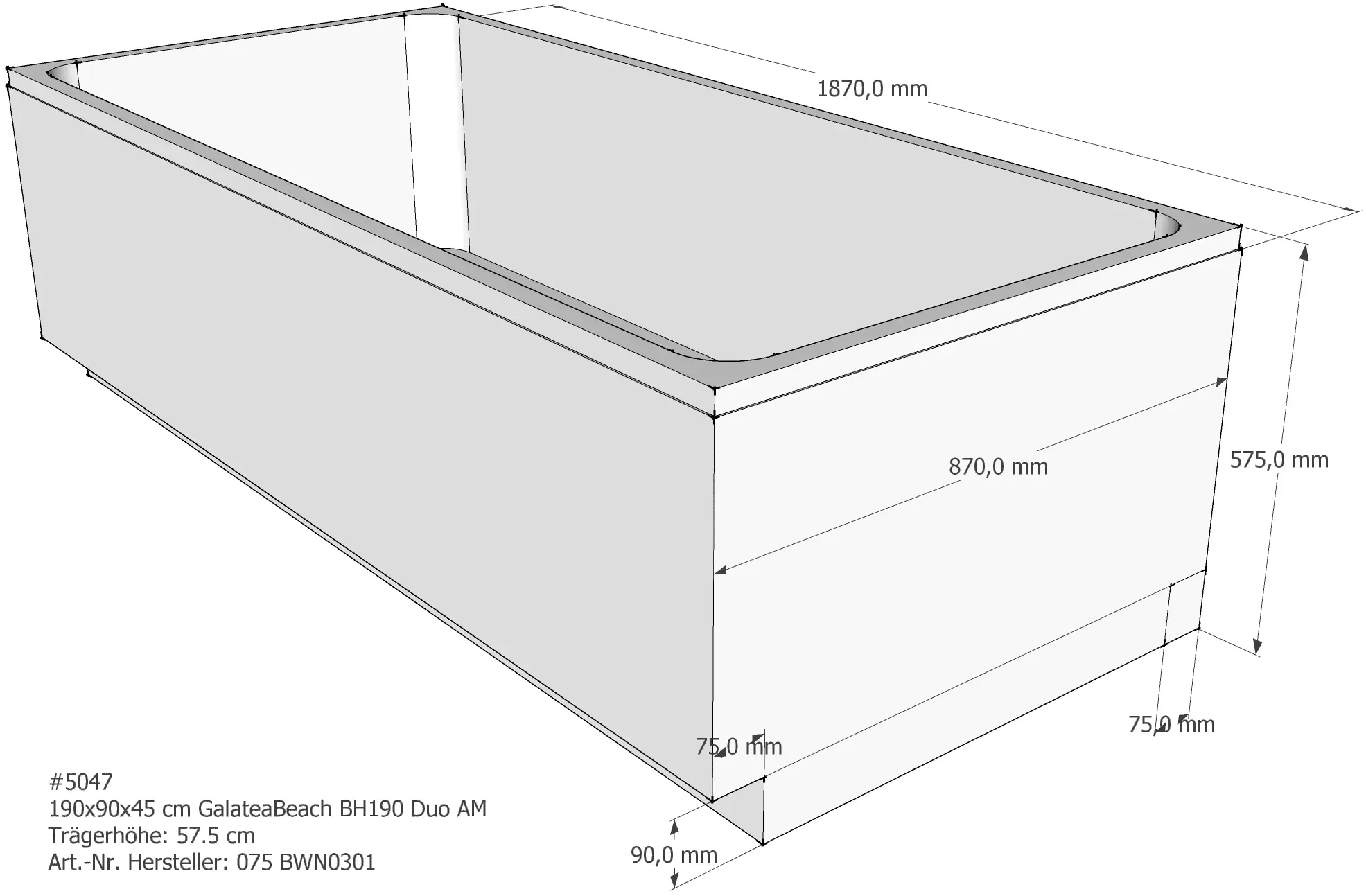 Badewannenträger passend für Galatea BH 190 Duo 190 × 90 × 45 cm